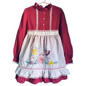 VTG 70s Wildflower Girls Dress 6 Polka Dot Embroidery Prairie Cottagecore